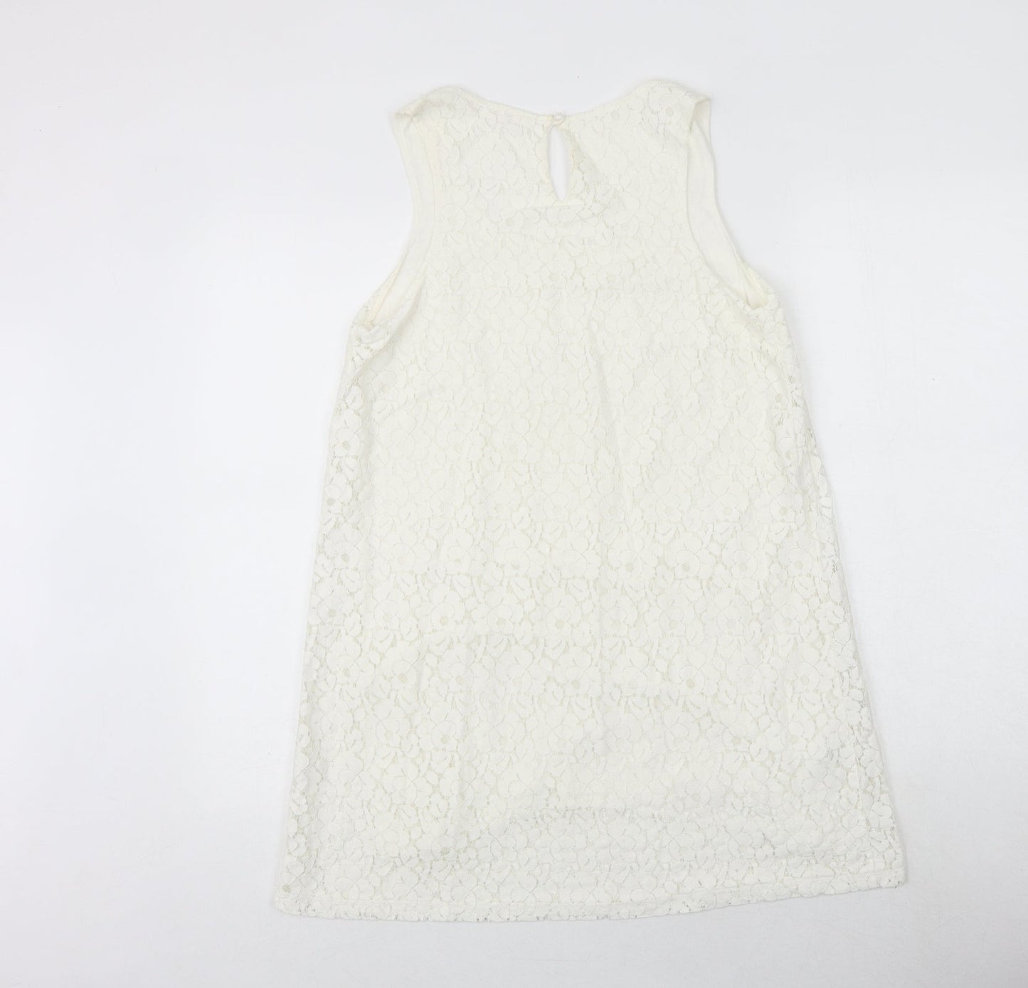 NEXT Womens White Geometric Cotton A-Line Size 12 Round Neck Button