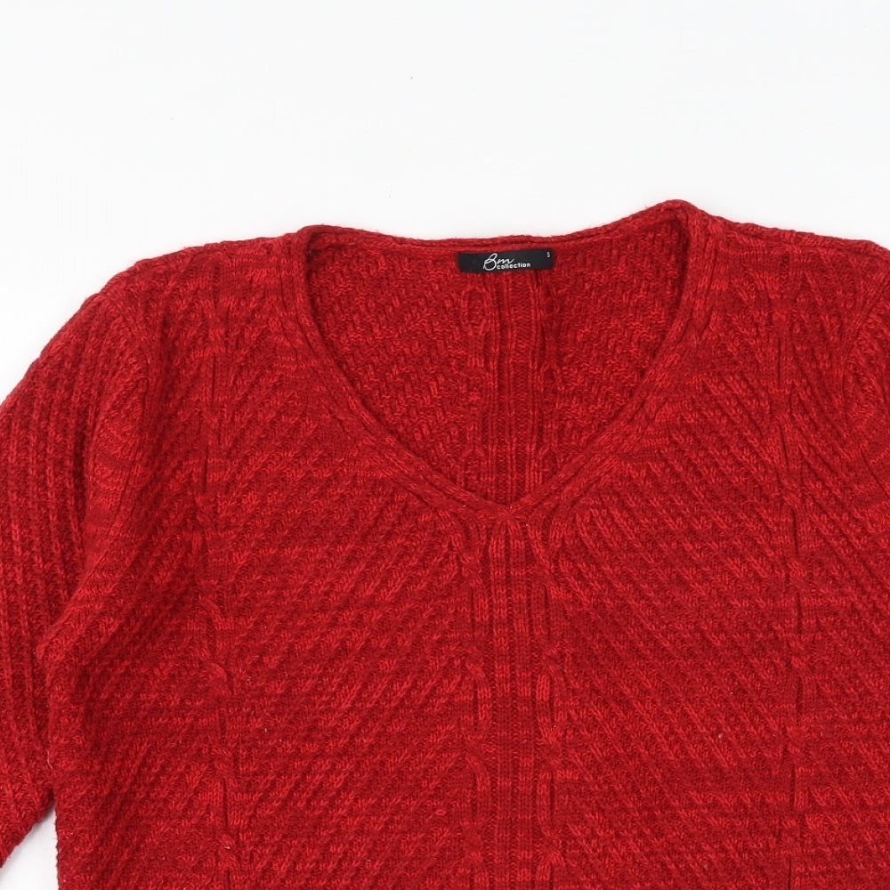 Bonmarché Womens Red V-Neck Acrylic Pullover Jumper Size S