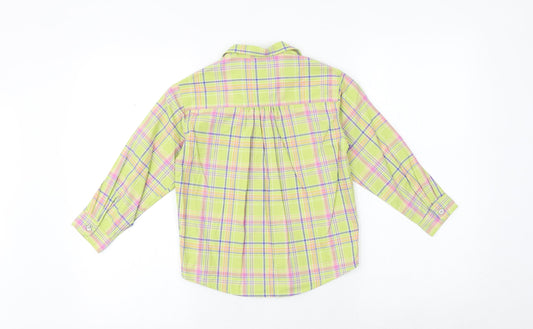 Adams Girls Green Plaid 100% Cotton Basic Button-Up Size 6 Years Collared Button