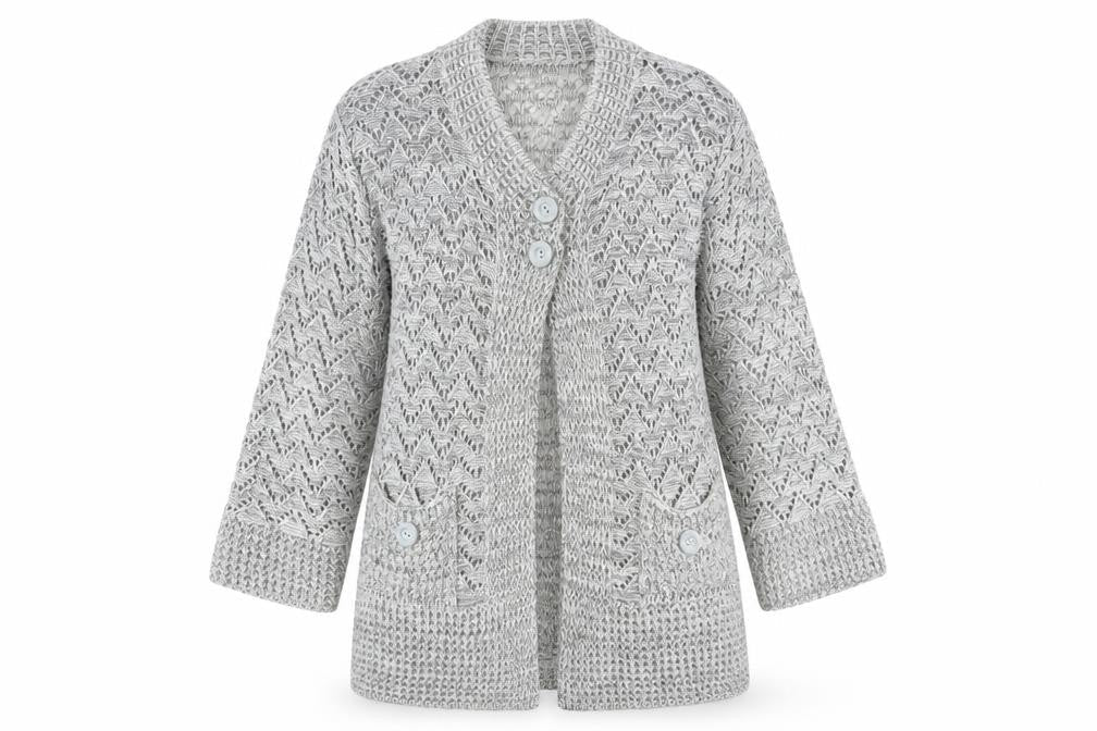 Glimpse Design Womens Grey V-Neck Acrylic Cardigan Jumper Size M - M/L
