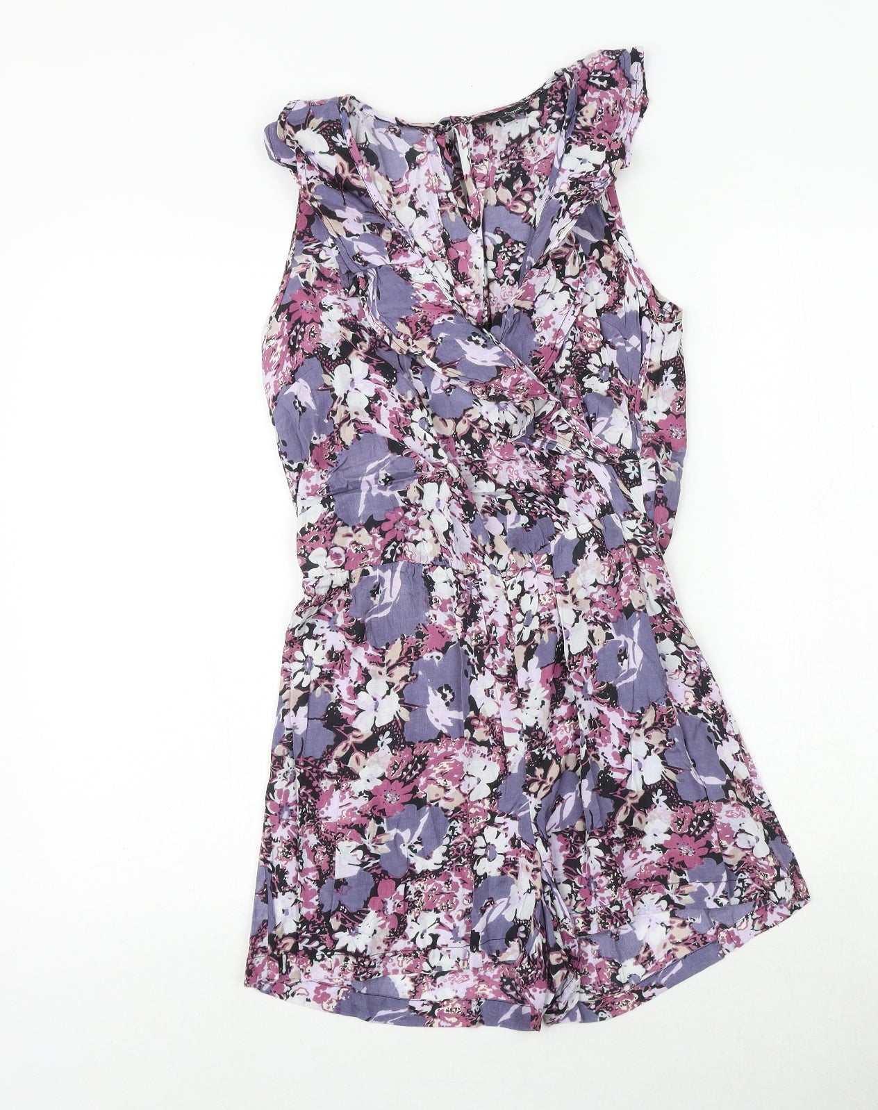 NEXT Womens Purple Floral Viscose Playsuit One-Piece Size 6 Button