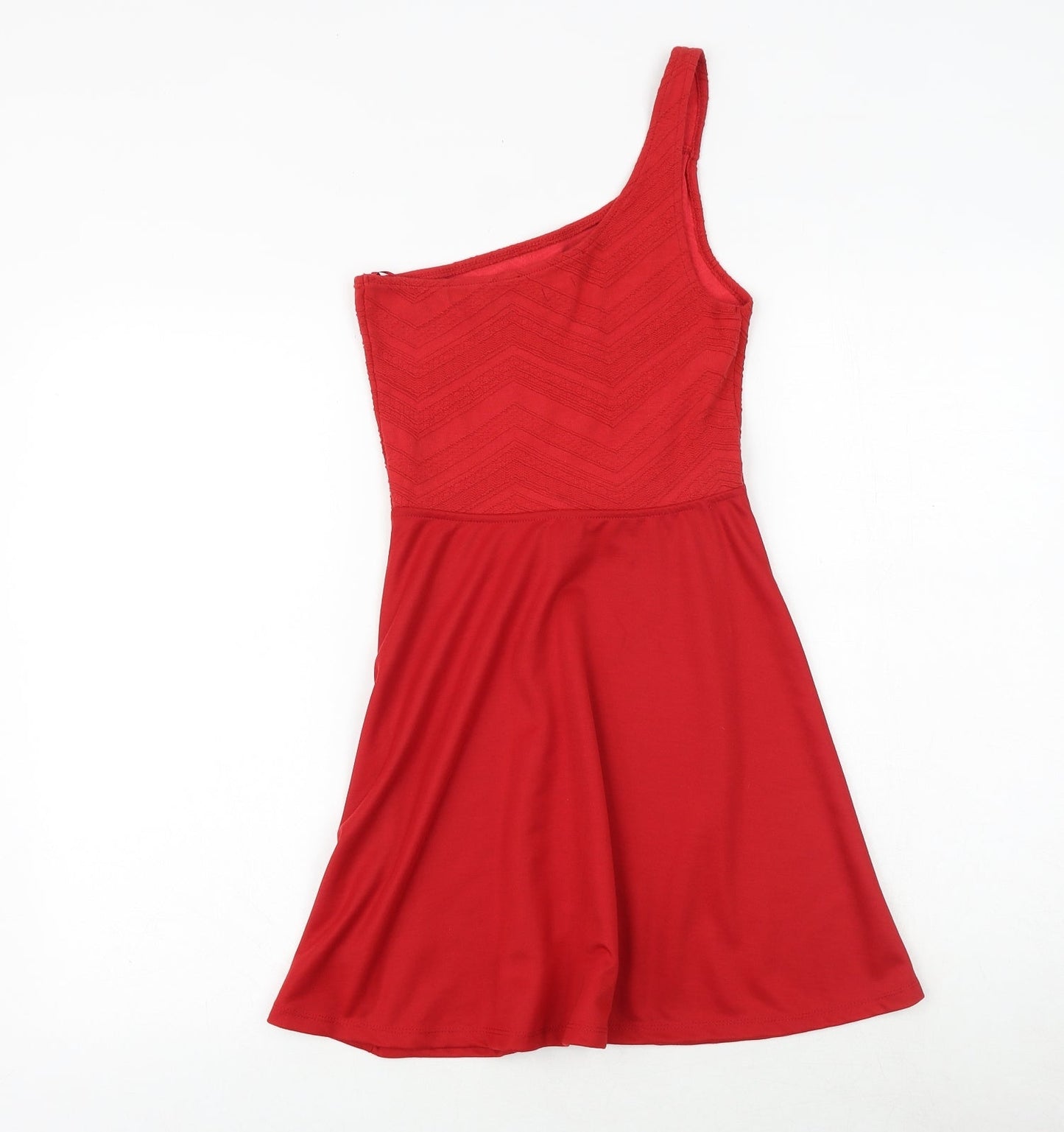Bershka Womens Red Polyester Fit & Flare Size S One Shoulder Pullover