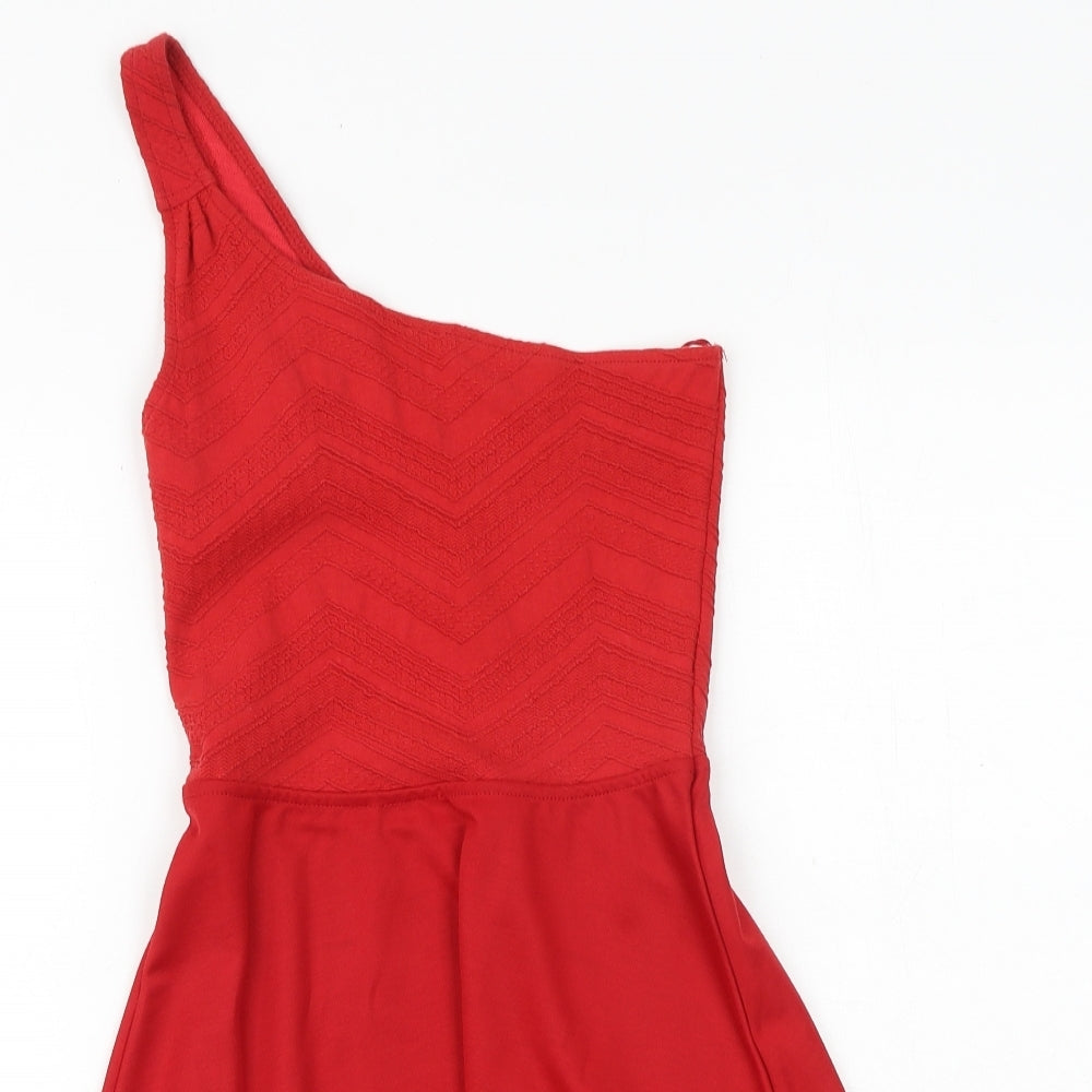 Bershka Womens Red Polyester Fit & Flare Size S One Shoulder Pullover