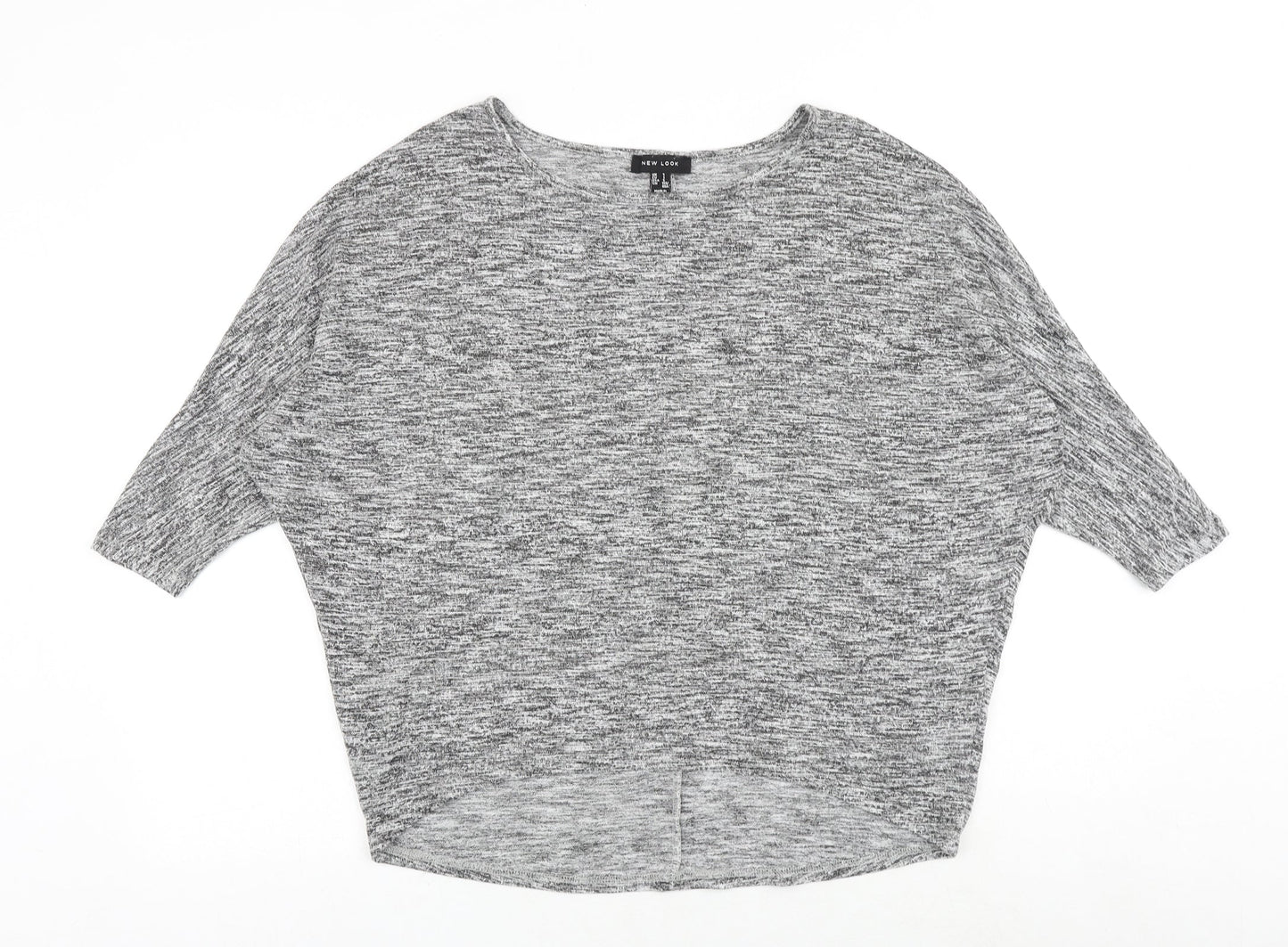 New Look Womens Grey Geometric Viscose Basic Blouse Size S Round Neck
