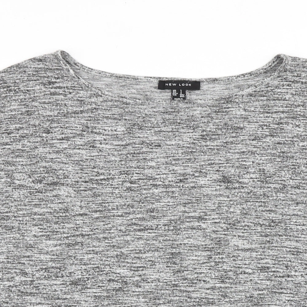 New Look Womens Grey Geometric Viscose Basic Blouse Size S Round Neck