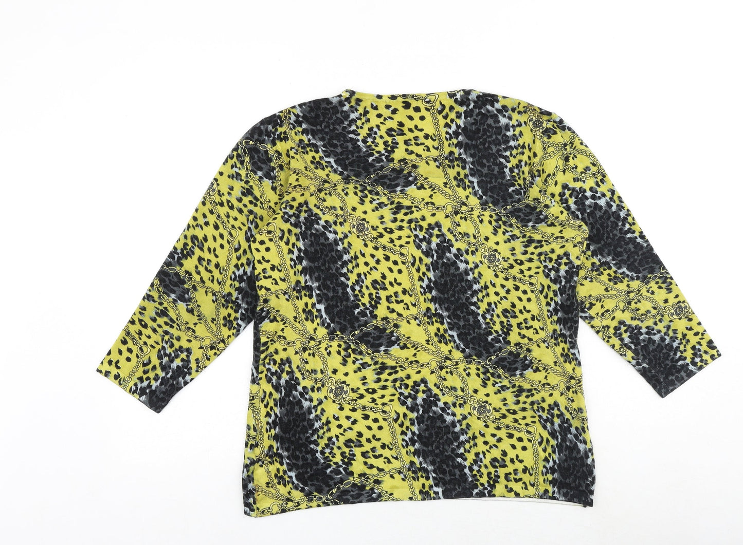 Alexara Womens Yellow Round Neck Geometric Viscose Pullover Jumper Size L
