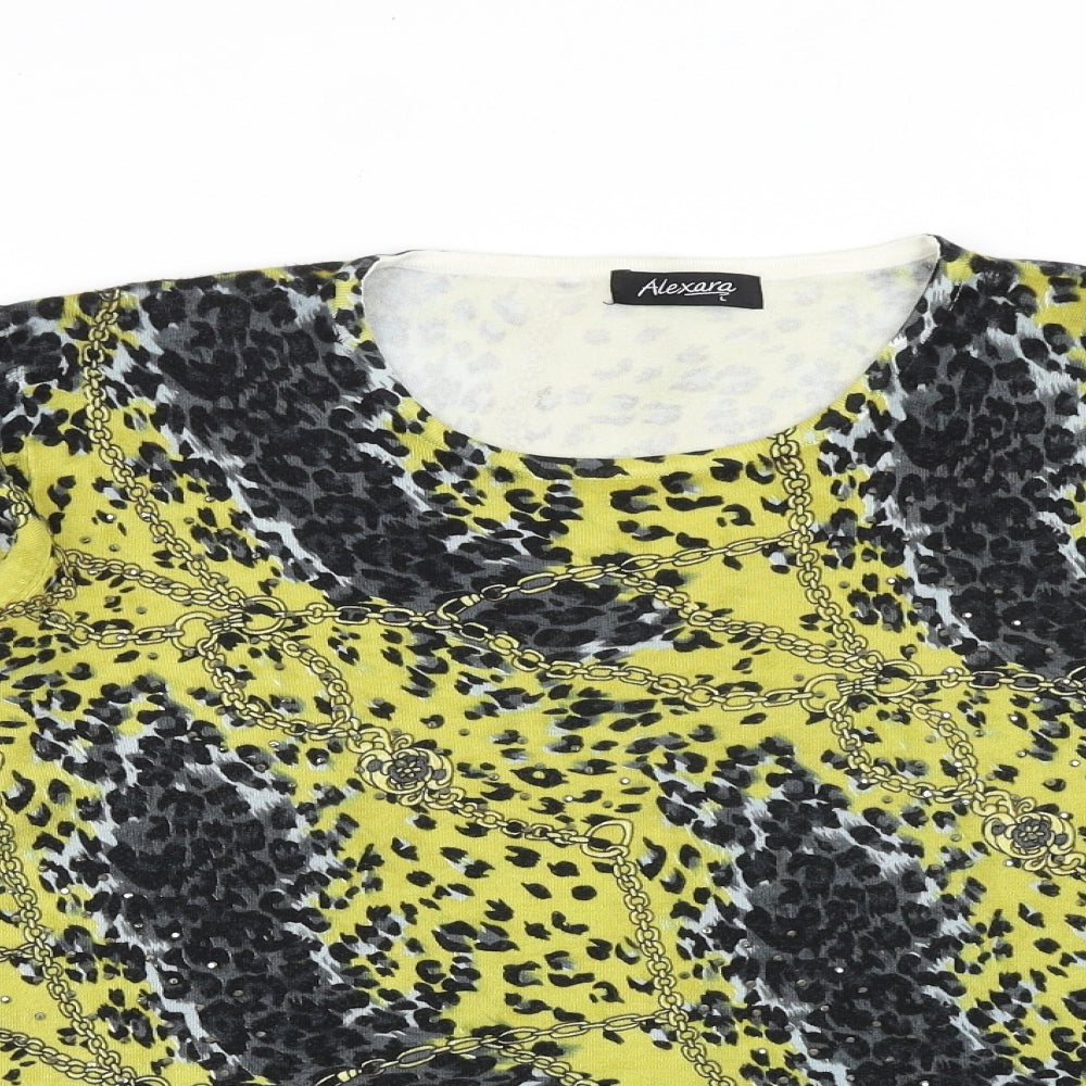 Alexara Womens Yellow Round Neck Geometric Viscose Pullover Jumper Size L