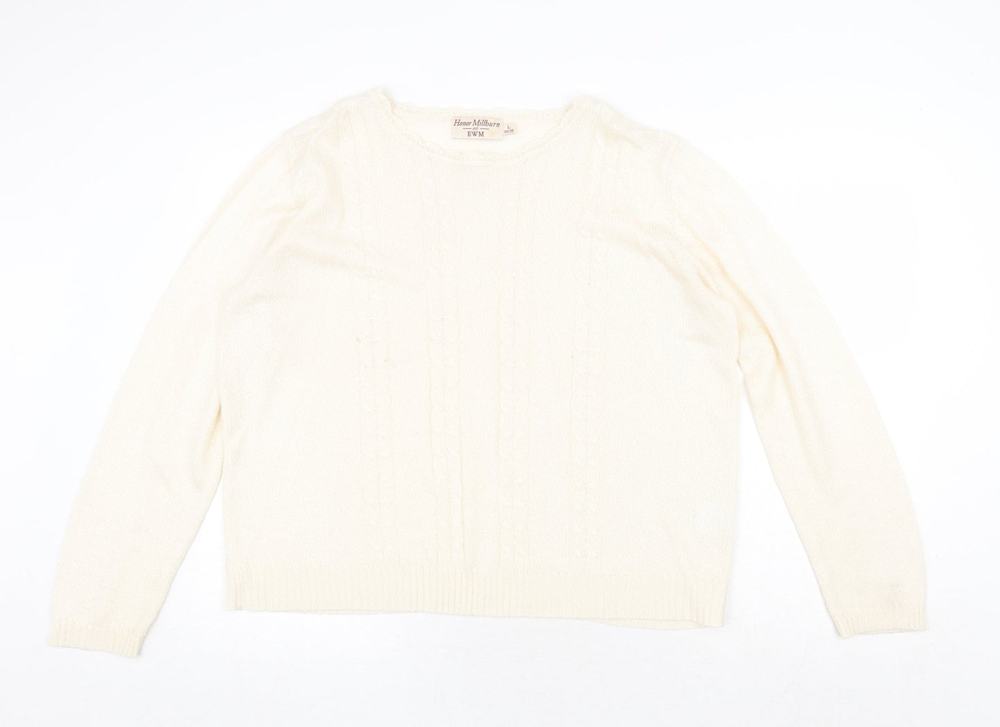 EWM Womens Beige Round Neck Acrylic Pullover Jumper Size L - Size 18-20