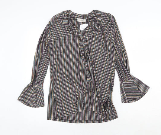 BASSINI Womens Multicoloured Striped Viscose Basic Blouse Size M V-Neck - Size M-L
