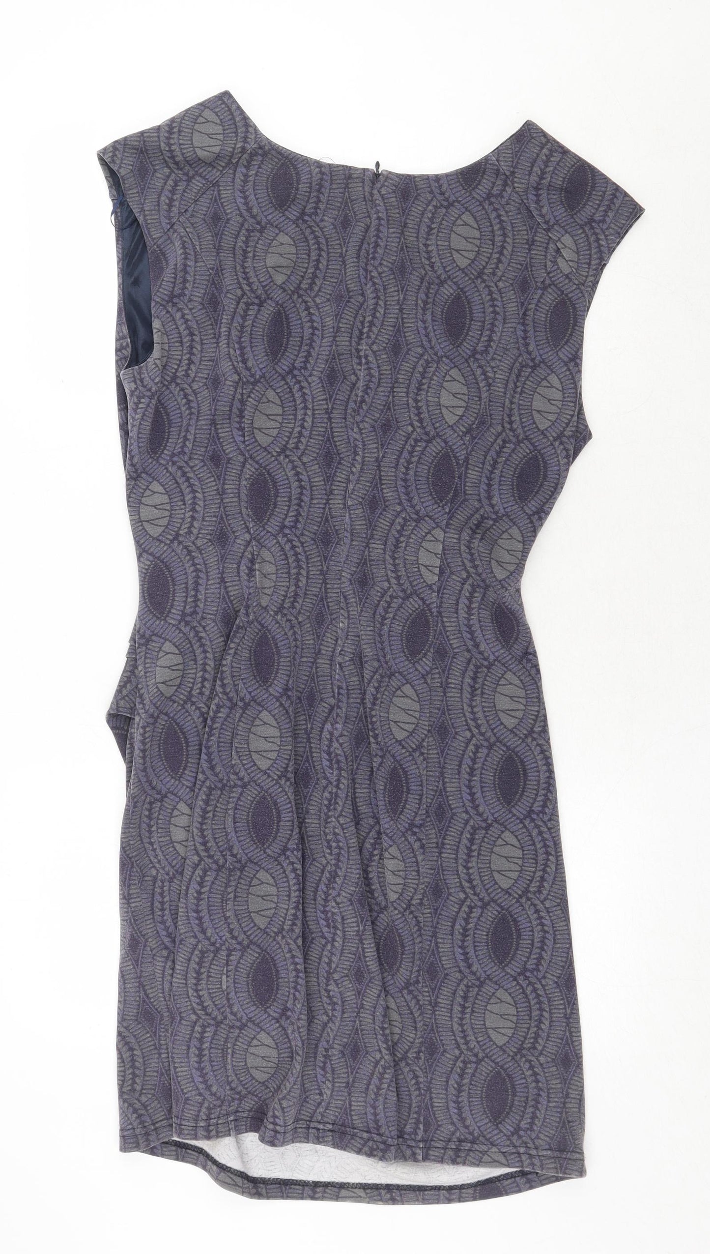 Kaffe Womens Grey Geometric Polyester A-Line Size XL V-Neck Zip