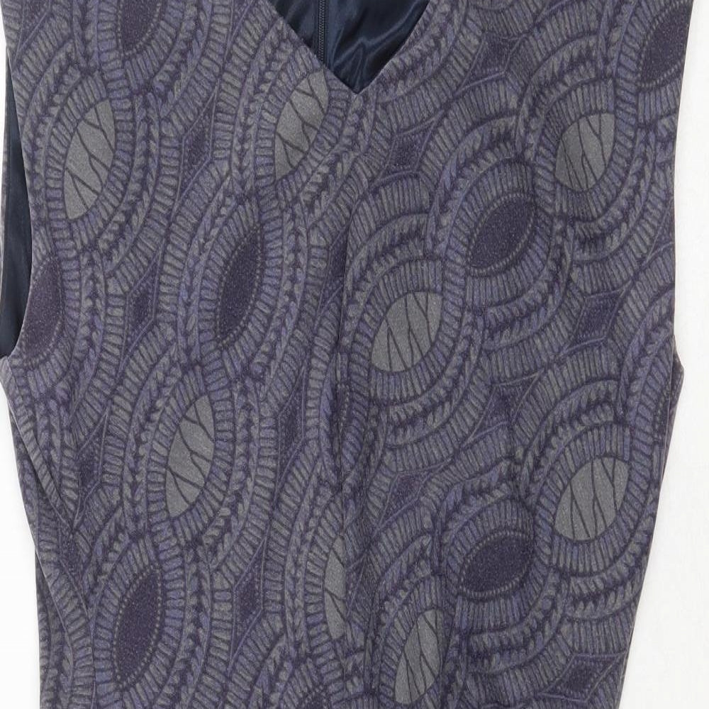 Kaffe Womens Grey Geometric Polyester A-Line Size XL V-Neck Zip