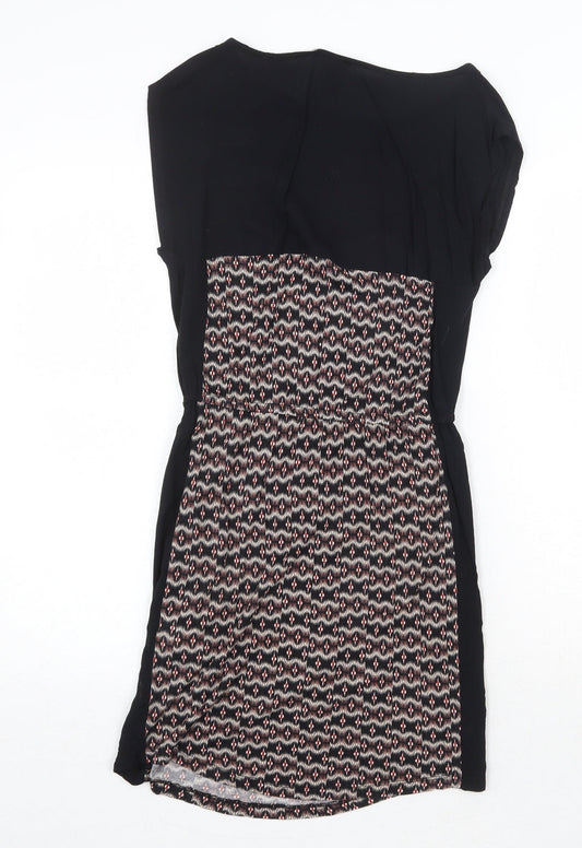 Warehouse Womens Black Geometric Viscose A-Line Size 8 Round Neck Pullover