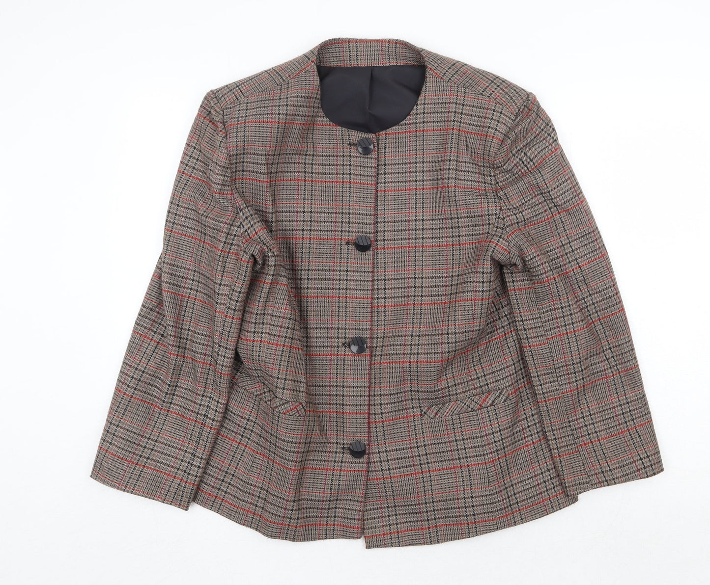 Clover Collection Womens Brown Geometric Jacket Blazer Size 16 Button