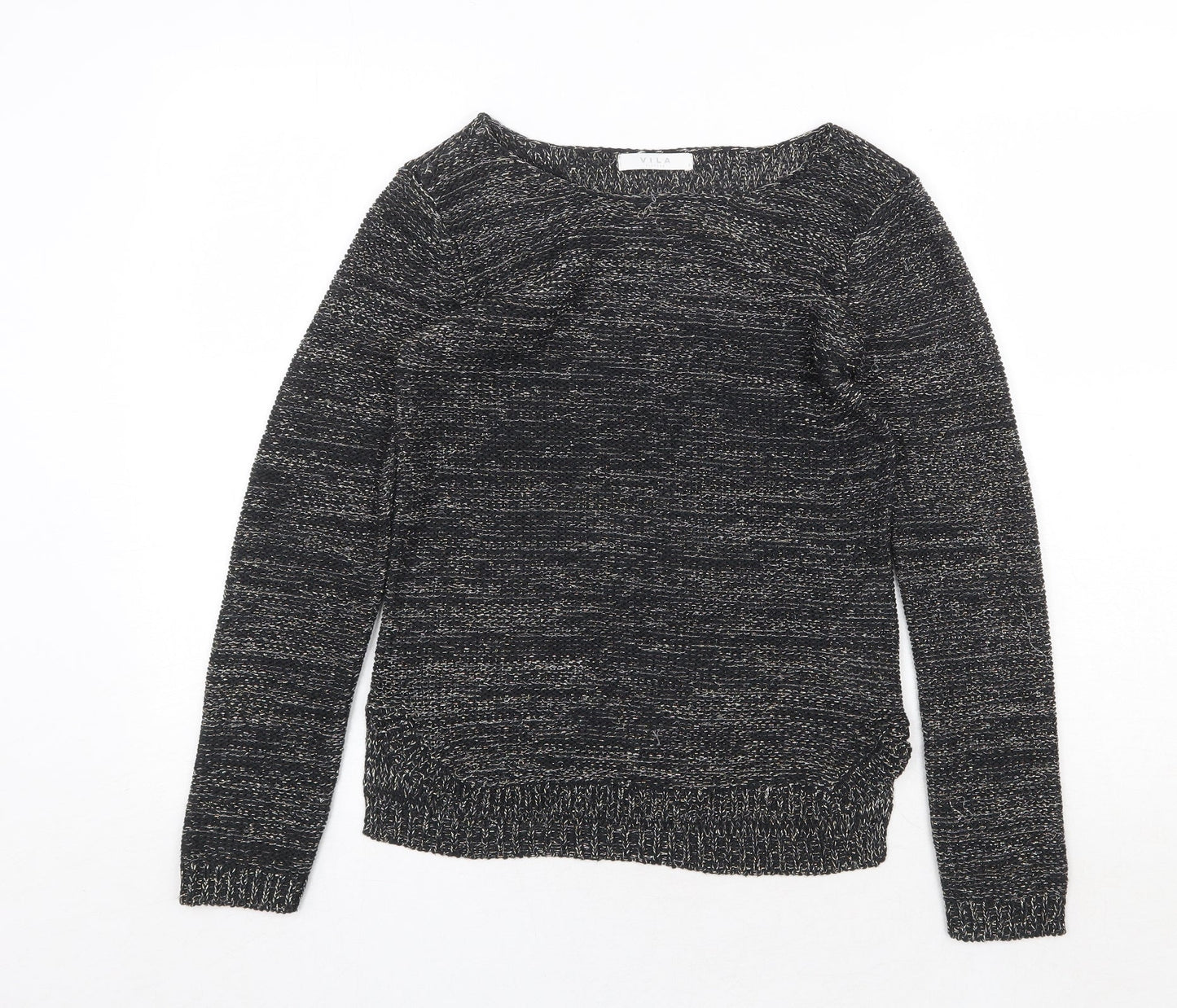 VILA Womens Black Round Neck Geometric Acrylic Pullover Jumper Size S