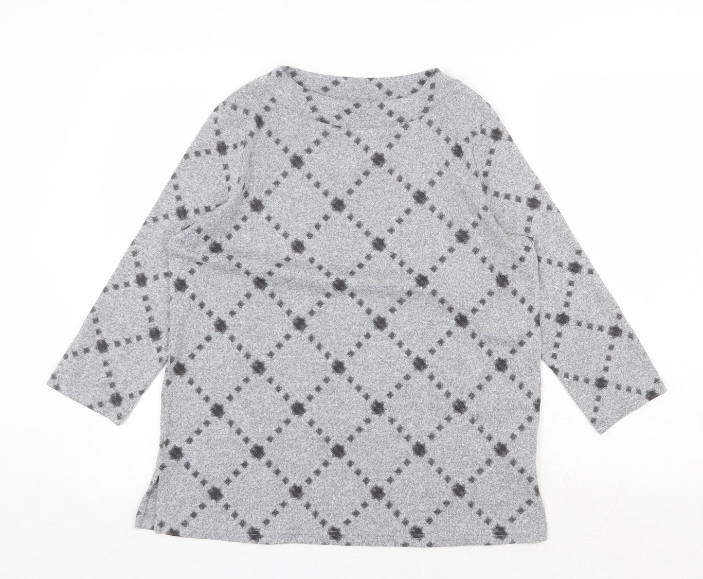Marks and Spencer Womens Grey Round Neck Geometric Polyester Pullover Jumper Size 12