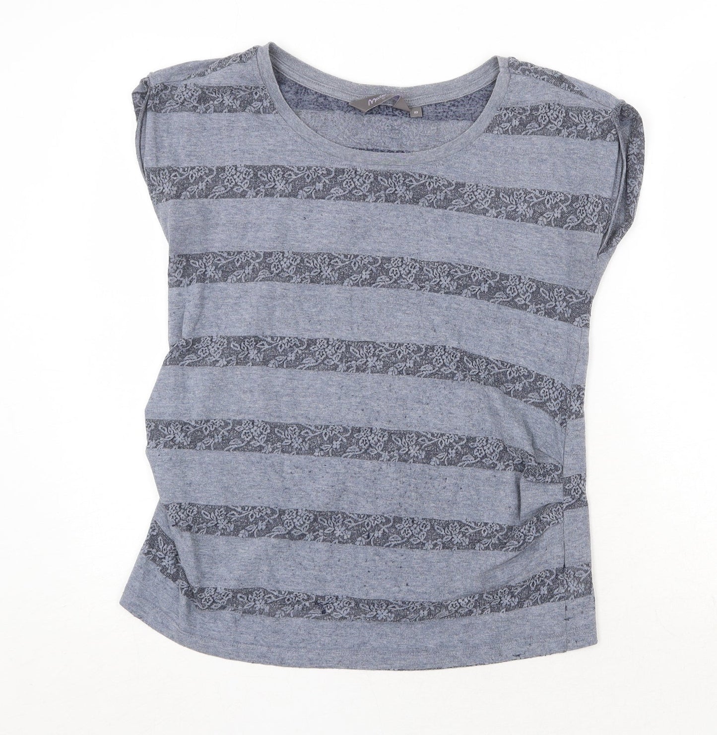 New Look Womens Grey Geometric Polyester Basic Blouse Size 10 Round Neck - Lace Detail