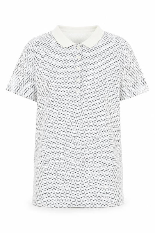 Lands' End Mens White Geometric Cotton Polo Size S Collared Button