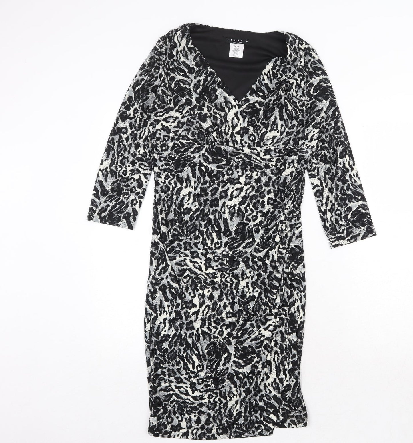 Tiana B Womens Grey Animal Print Polyester A-Line Size 8 V-Neck Pullover - Leopard Pattern