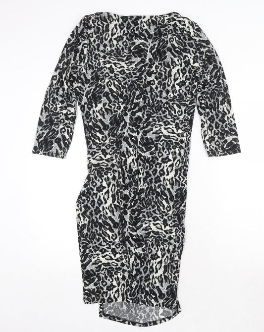 Tiana B Womens Grey Animal Print Polyester A-Line Size 8 V-Neck Pullover - Leopard Pattern