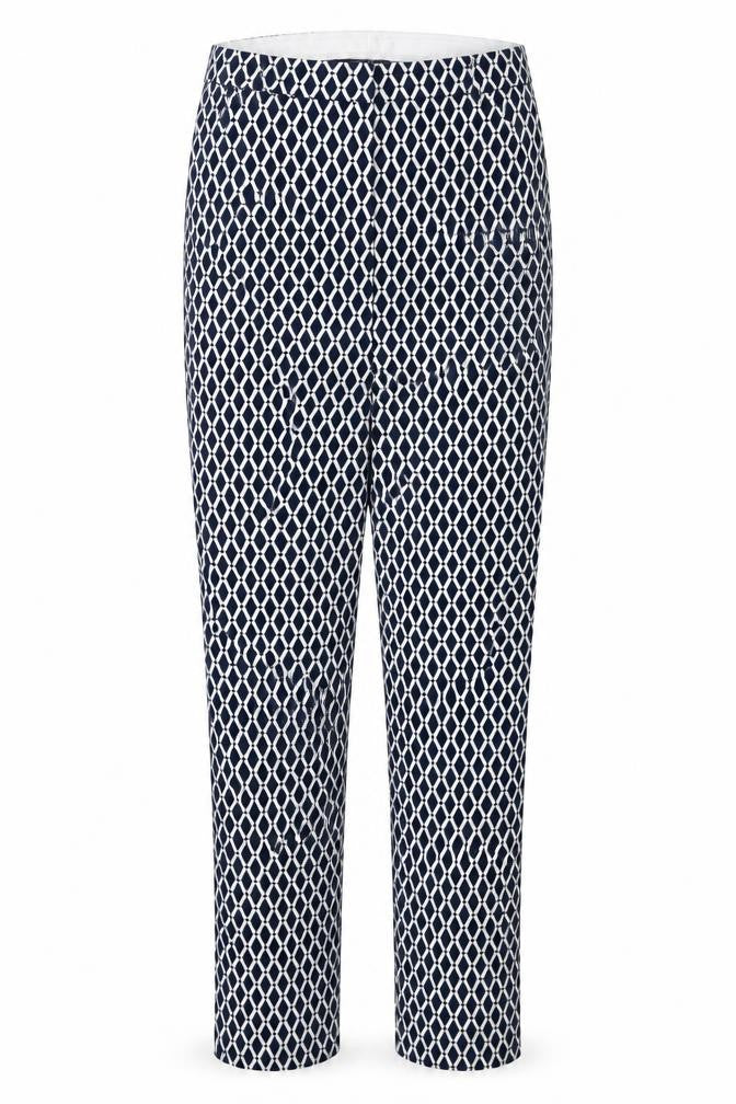 H&M Womens Blue Geometric Cotton Chino Trousers Size 6 Regular Zip