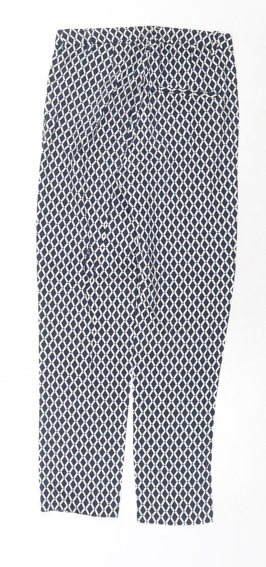 H&M Womens Blue Geometric Cotton Chino Trousers Size 6 Regular Zip