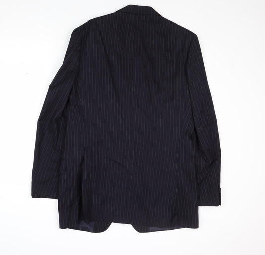 St Michael Mens Blue Striped Wool Jacket Suit Jacket Size 40 Regular