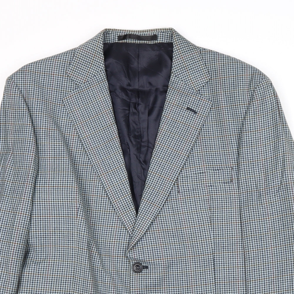 Marks and Spencer Mens Blue Geometric Wool Jacket Blazer Size 42 Regular