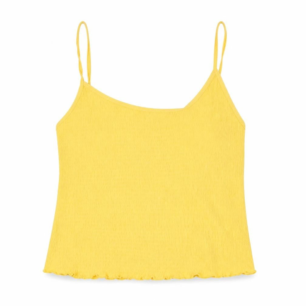 New Look Womens Yellow Cotton Camisole Tank Size 12 Scoop Neck - Textured
