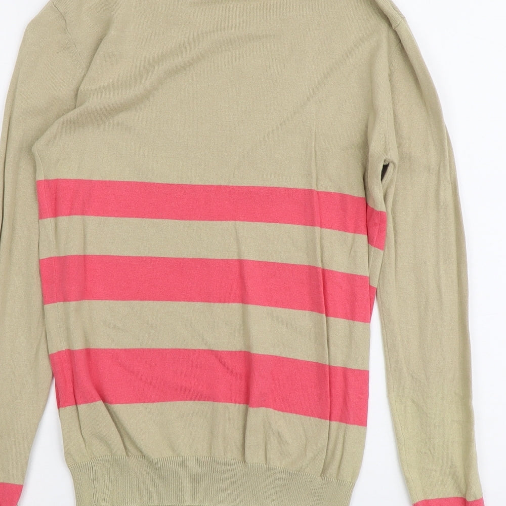 South Womens Beige Round Neck Striped Cotton Pullover Jumper Size 8