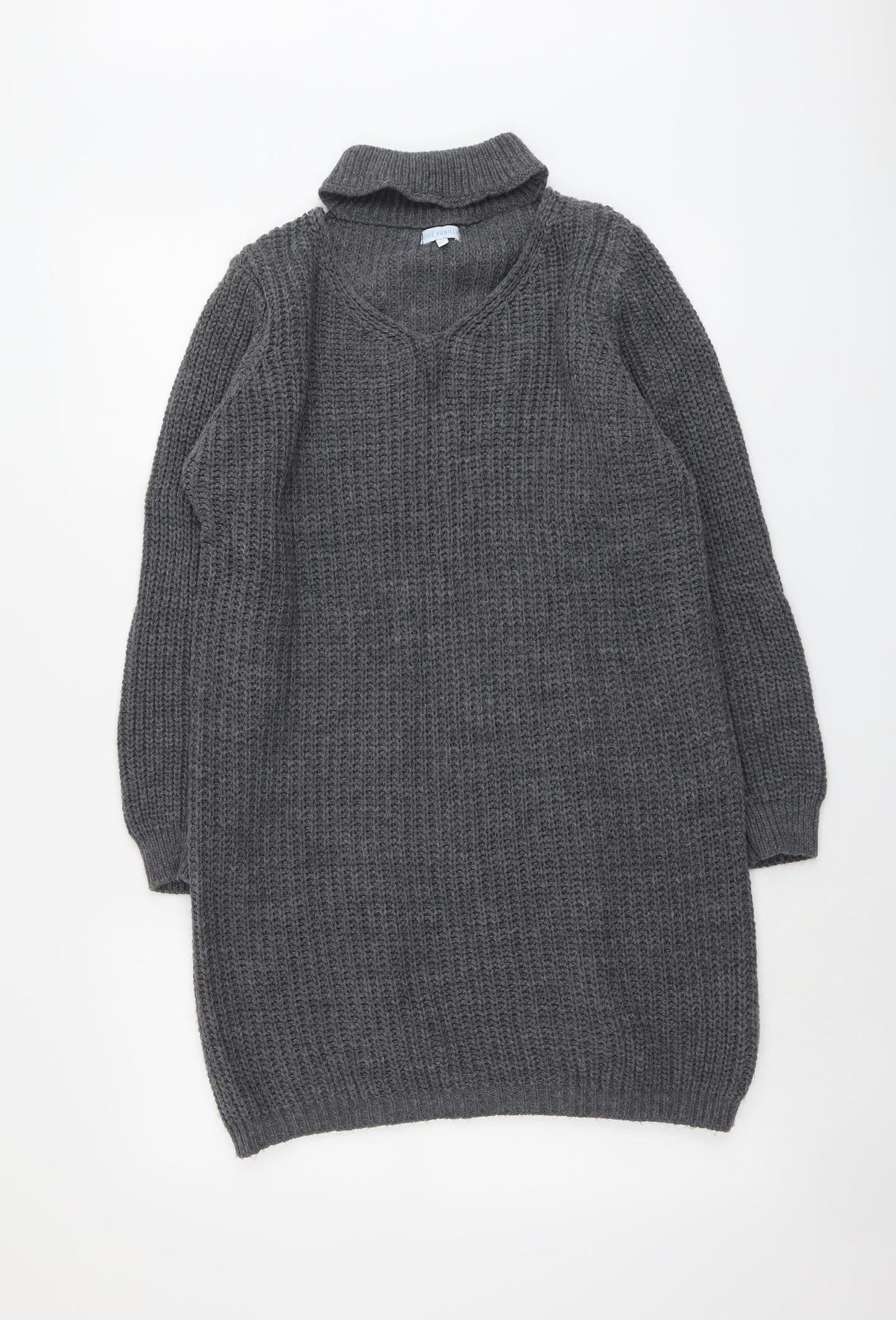 Blue Vanilla Womens Grey V-Neck Acrylic Pullover Jumper Size M
