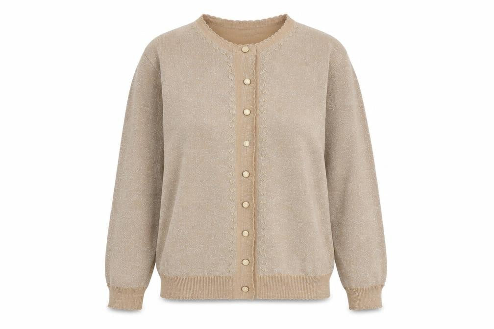 Stockley Womens Beige Round Neck Acrylic Cardigan Jumper Size S