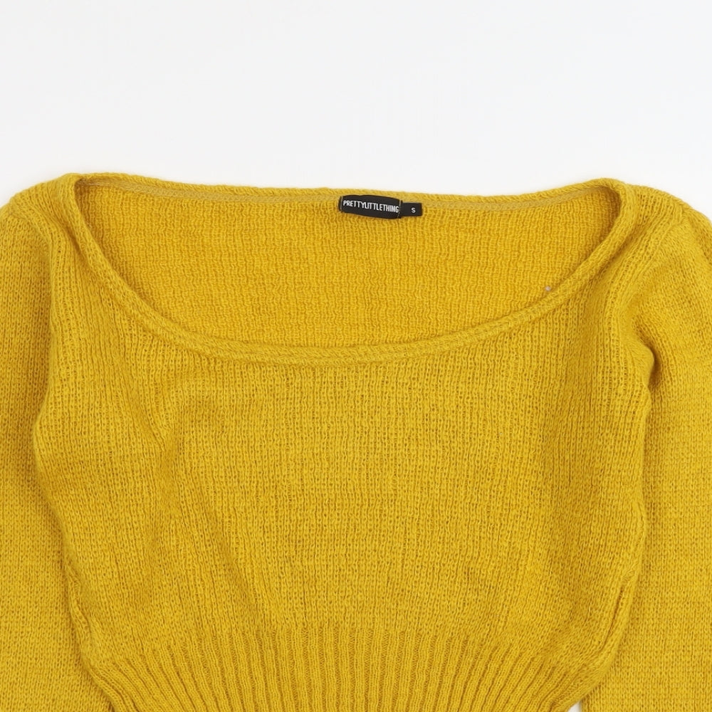 PRETTYLITTLETHING Womens Yellow Round Neck Acrylic Pullover Jumper Size S