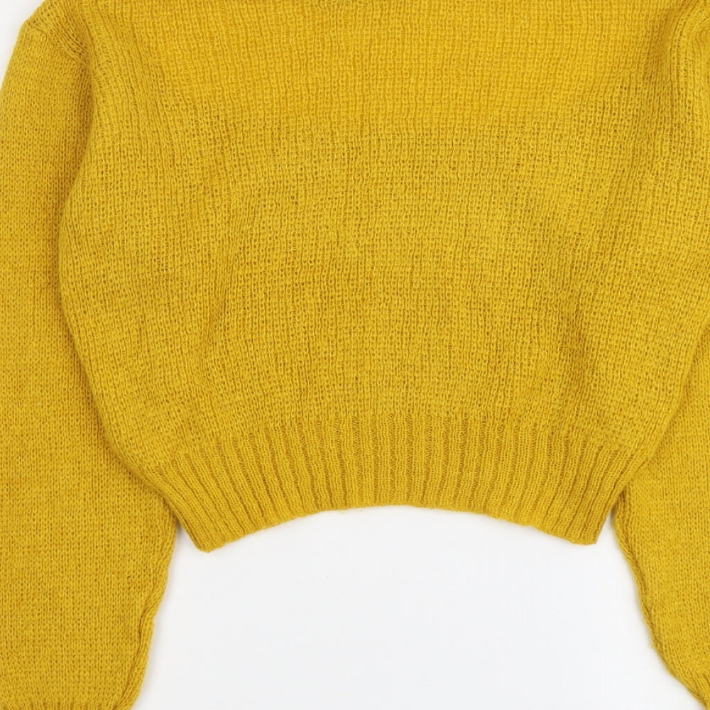 PRETTYLITTLETHING Womens Yellow Round Neck Acrylic Pullover Jumper Size S
