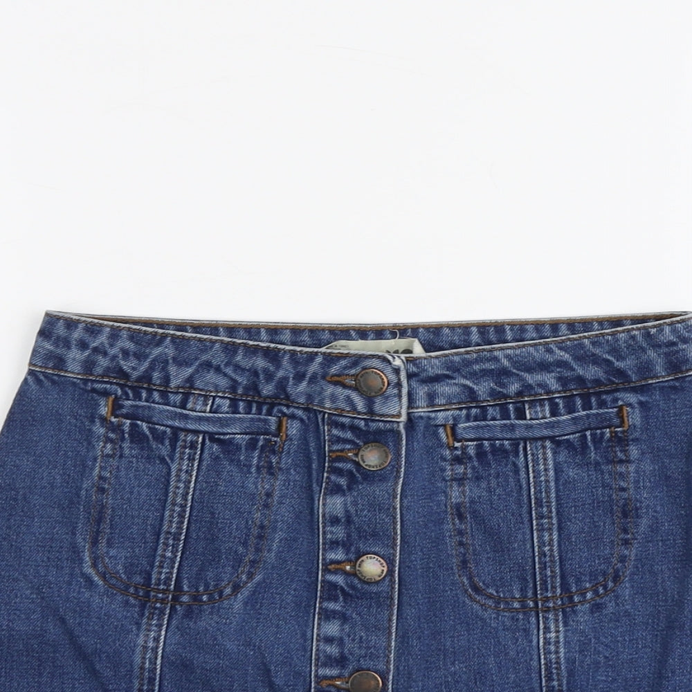 Topshop Womens Blue Cotton A-Line Skirt Size 26 in Button