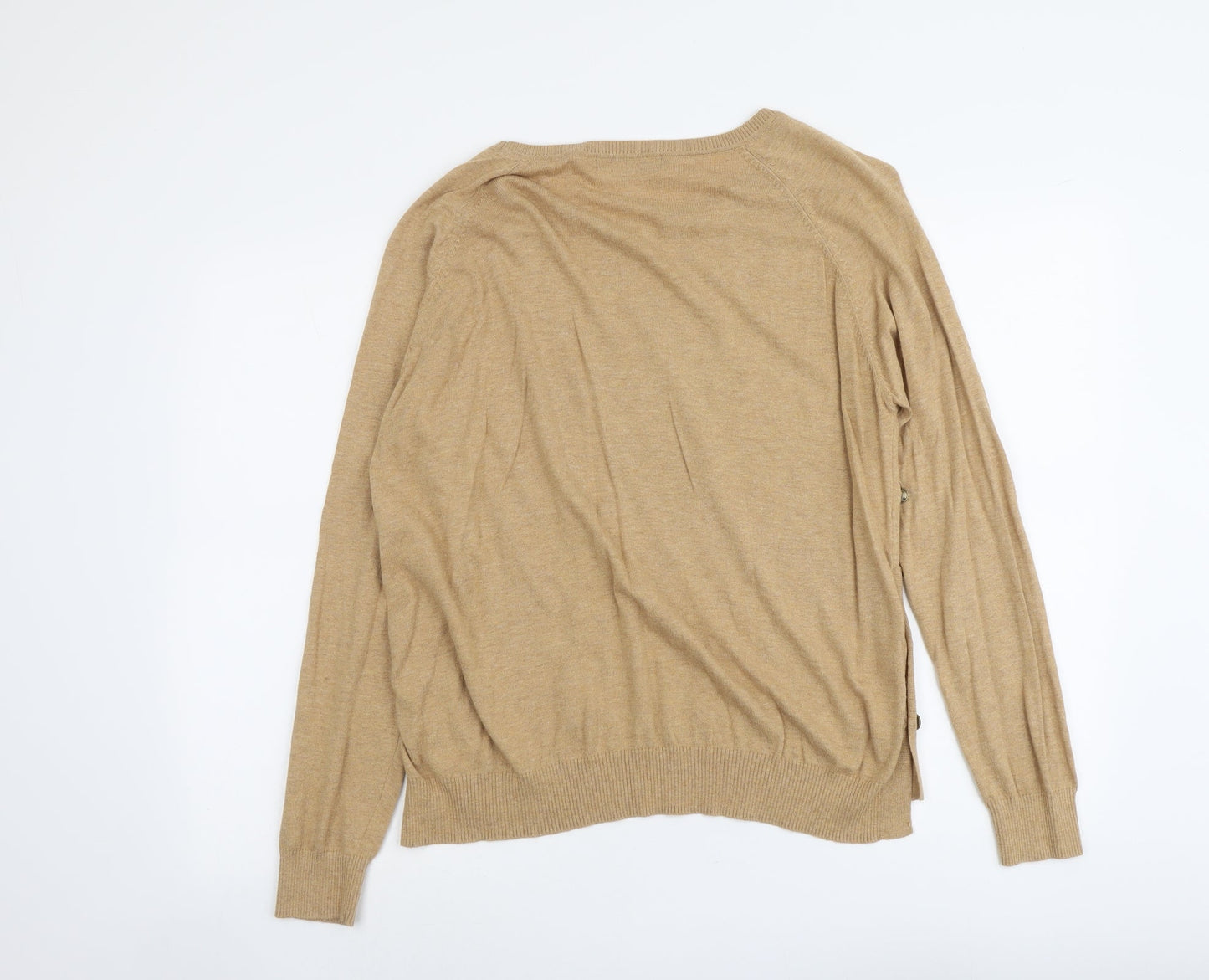 Marks and Spencer Womens Beige Boat Neck Cotton Pullover Jumper Size L