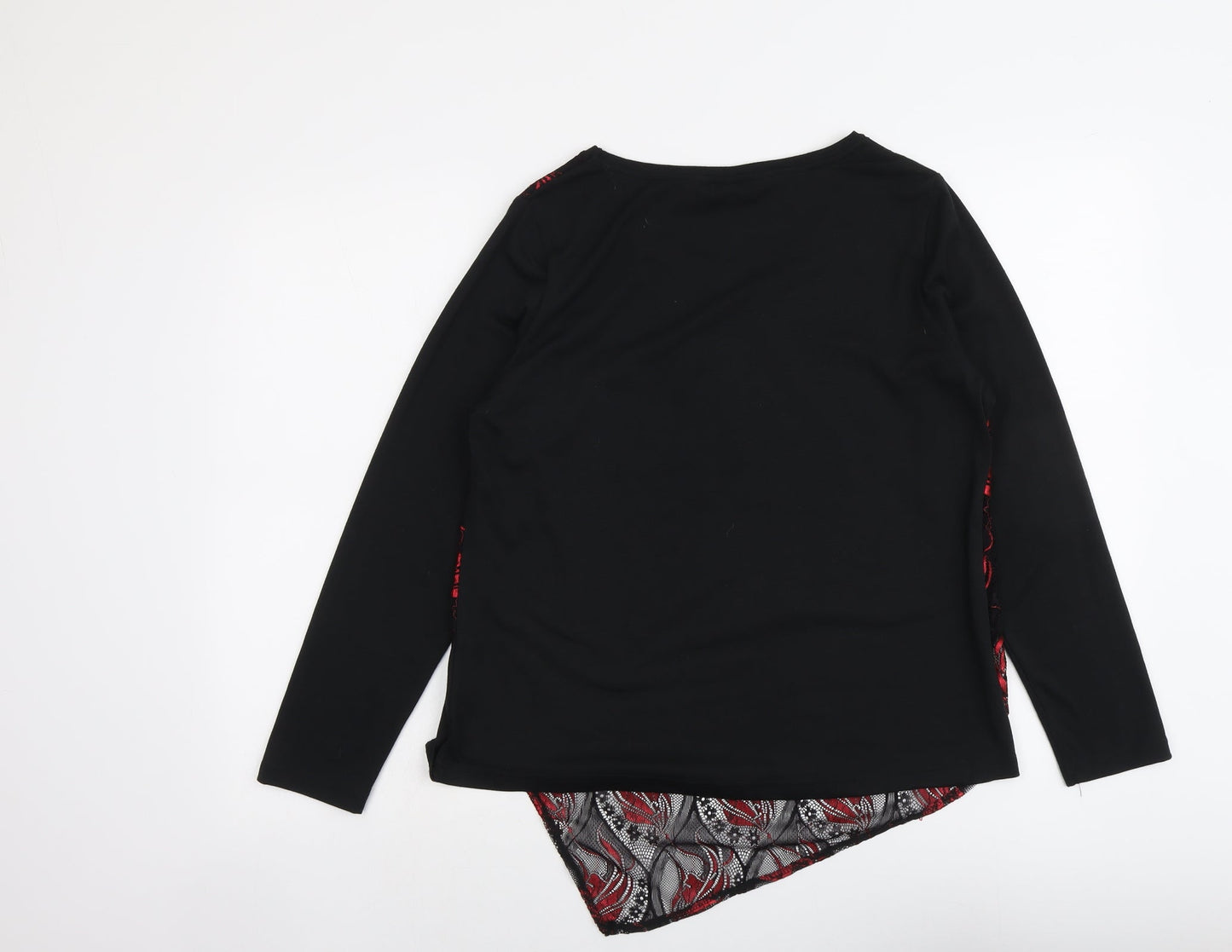 Chianti Womens Black Geometric Polyester Basic Blouse Size 14 Round Neck - Lace Detail