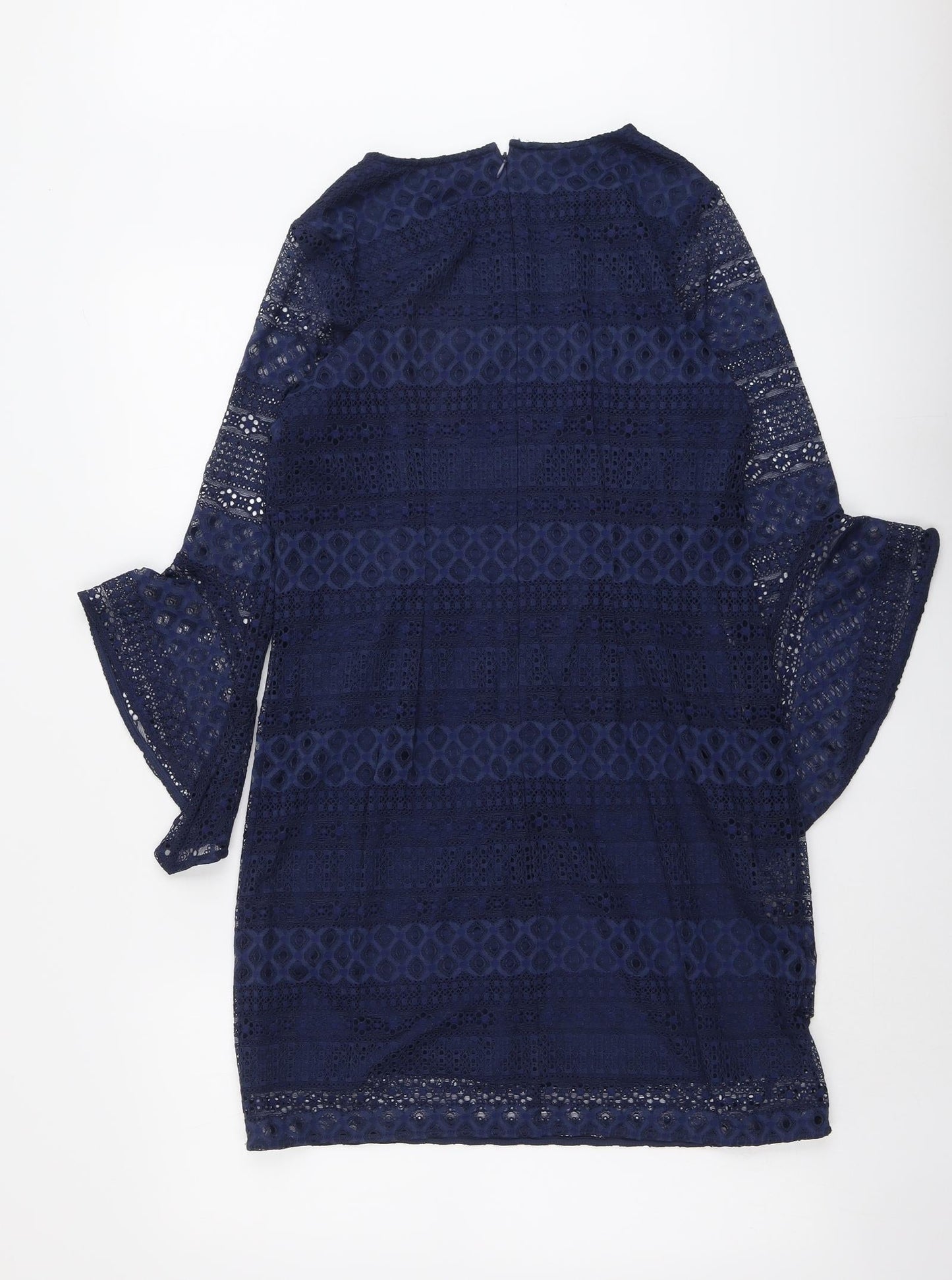 Alfant Womens Blue Geometric Polyester A-Line Size 4 V-Neck Zip