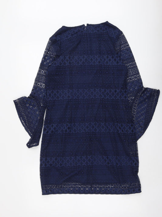 Alfant Womens Blue Geometric Polyester A-Line Size 4 V-Neck Zip