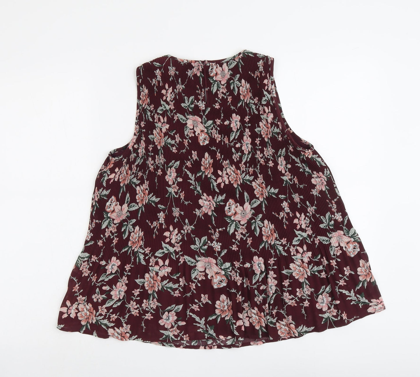 New Look Womens Red Floral Polyester Basic Tank Size 10 Round Neck