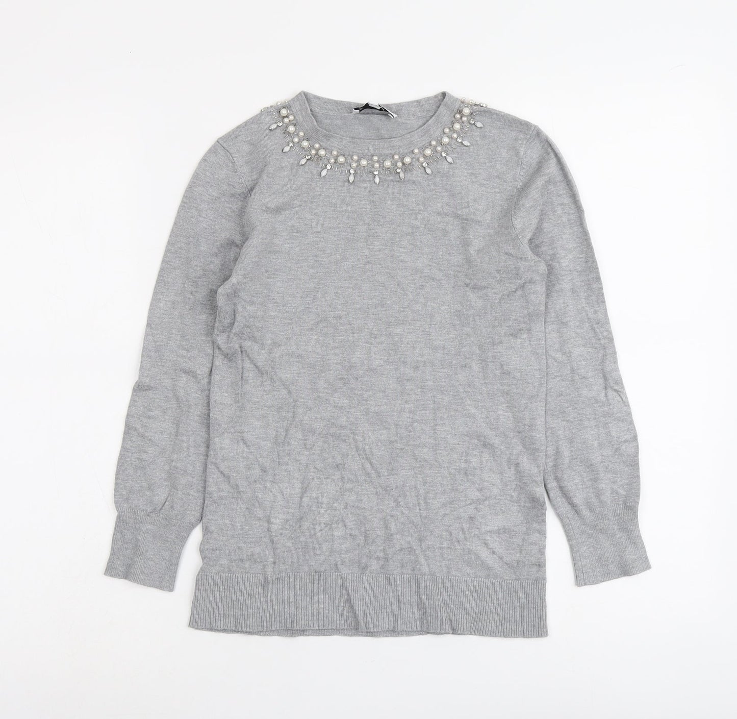 Warehouse Womens Grey Round Neck Viscose Pullover Jumper Size 6