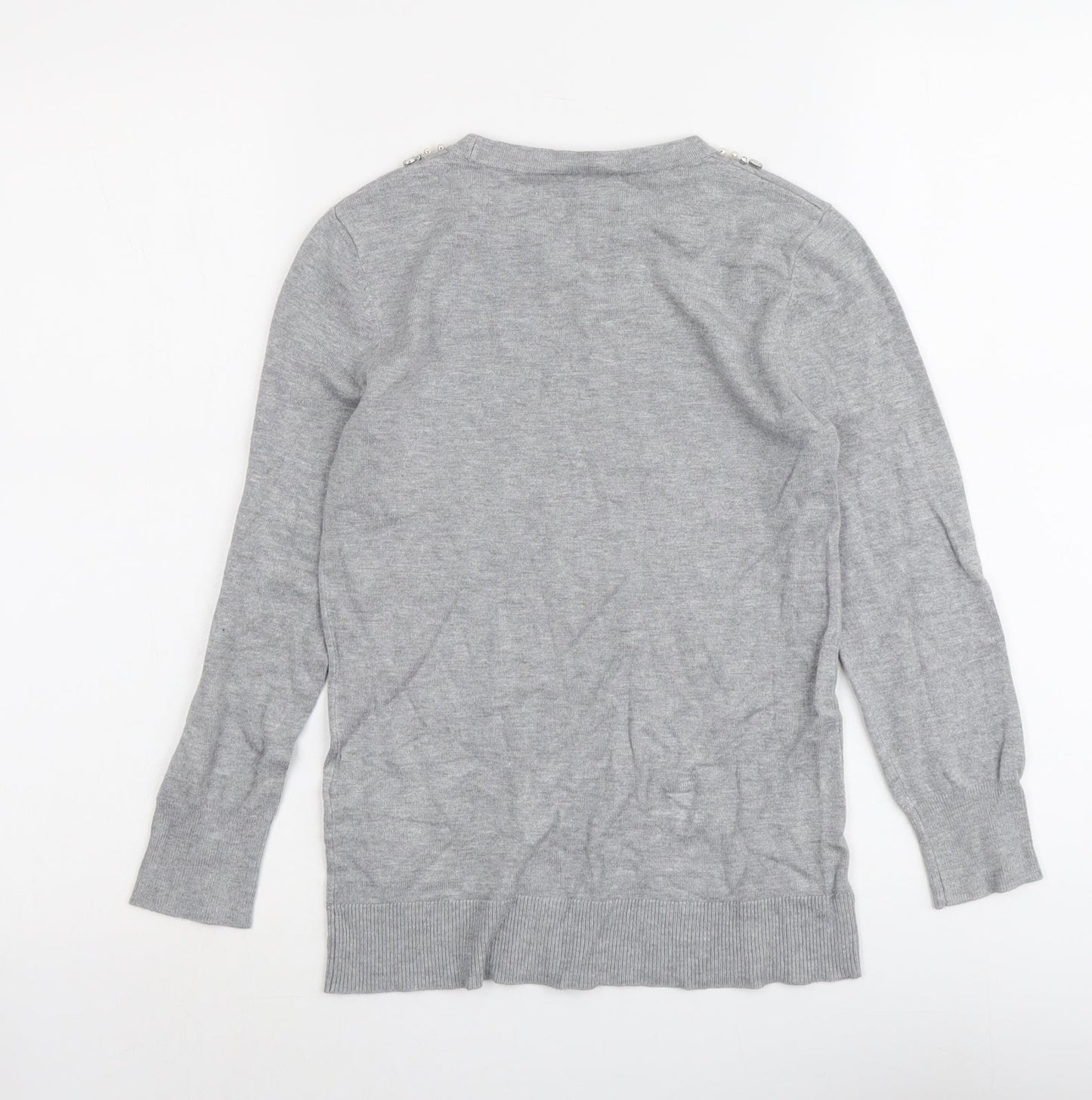 Warehouse Womens Grey Round Neck Viscose Pullover Jumper Size 6
