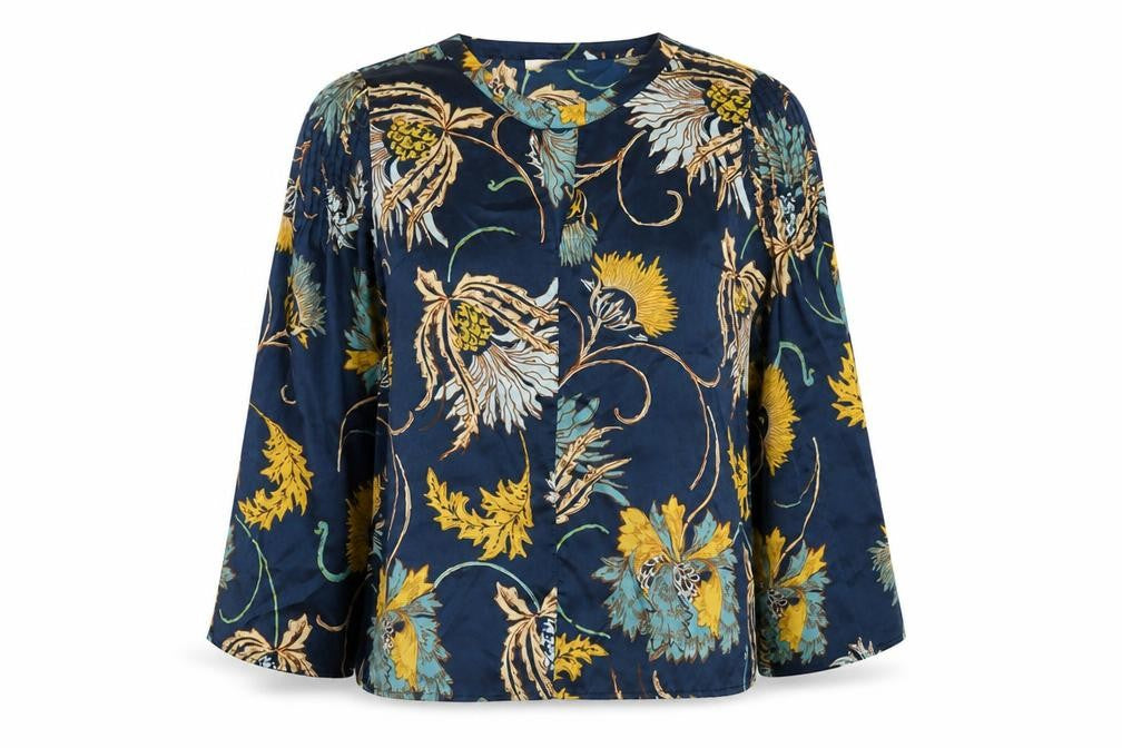 Per Una Womens Blue Floral Polyester Basic Blouse Size 10 Round Neck