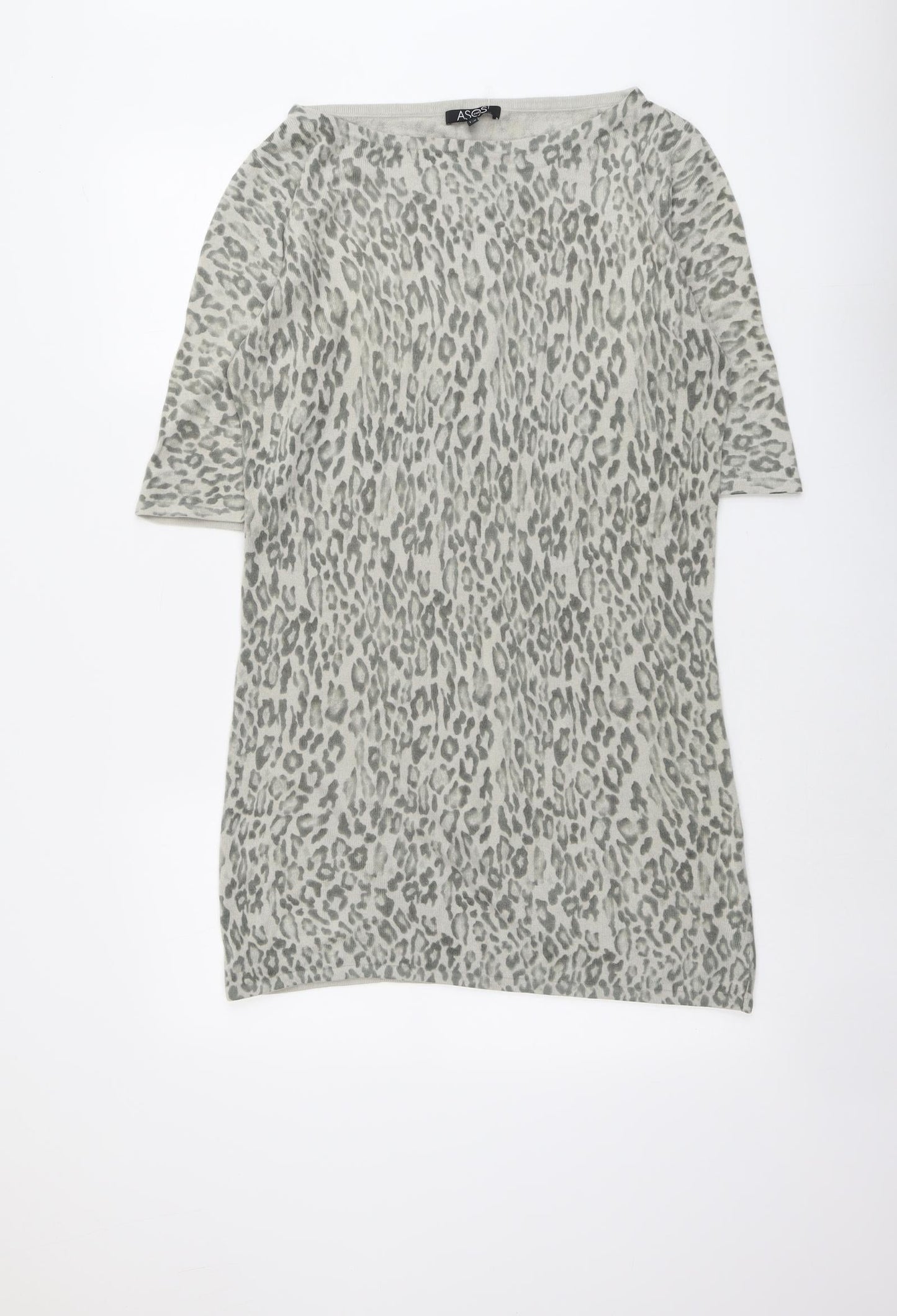 ASOS Womens Beige Animal Print Acrylic A-Line Size 14 Boat Neck Pullover - Leopard Pattern