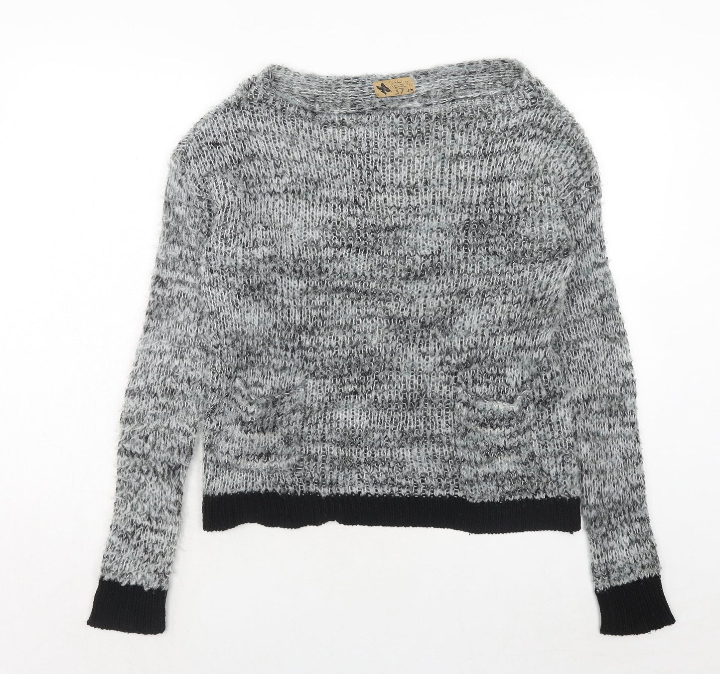 Katsumi Womens Grey Round Neck Geometric Acrylic Pullover Jumper Size S