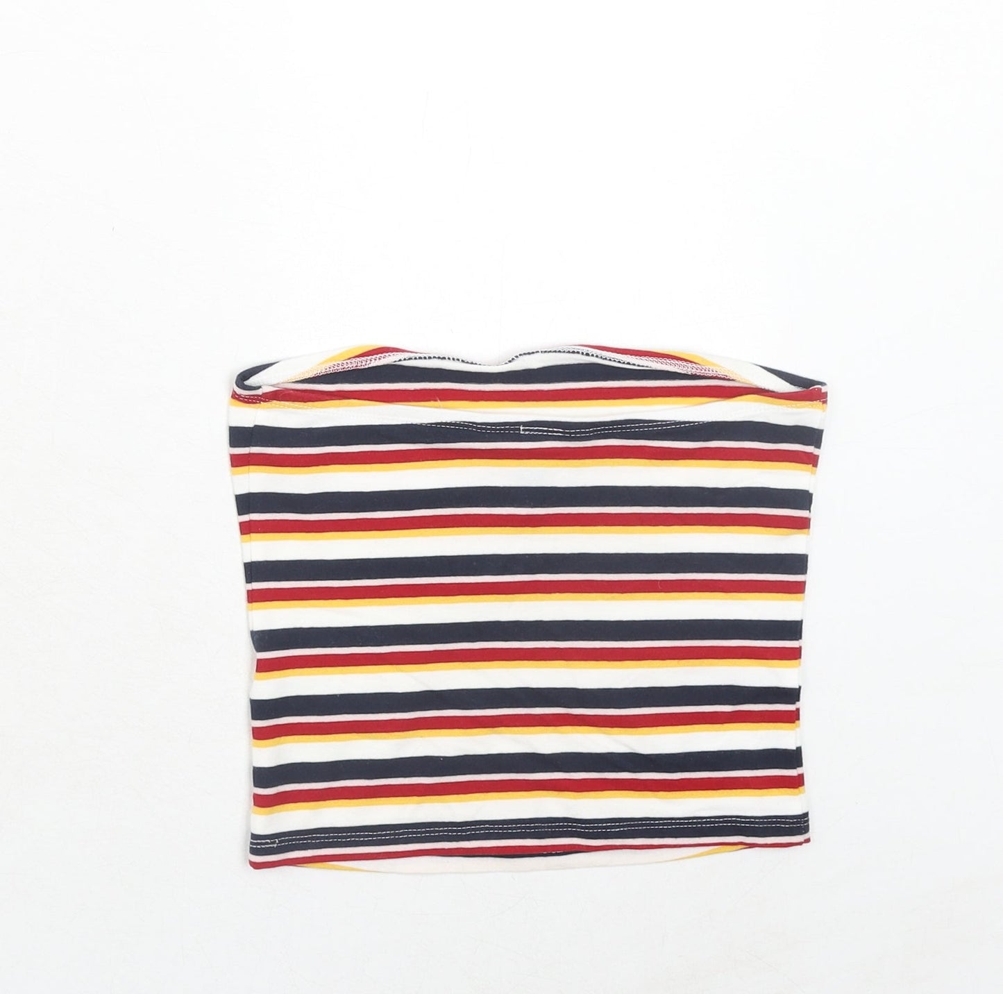 New Look Womens Multicoloured Striped Cotton Cropped Tank Size 8 Square Neck