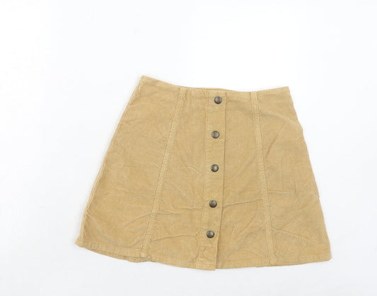 Topshop Womens Brown Cotton Mini Skirt Size 10 Button