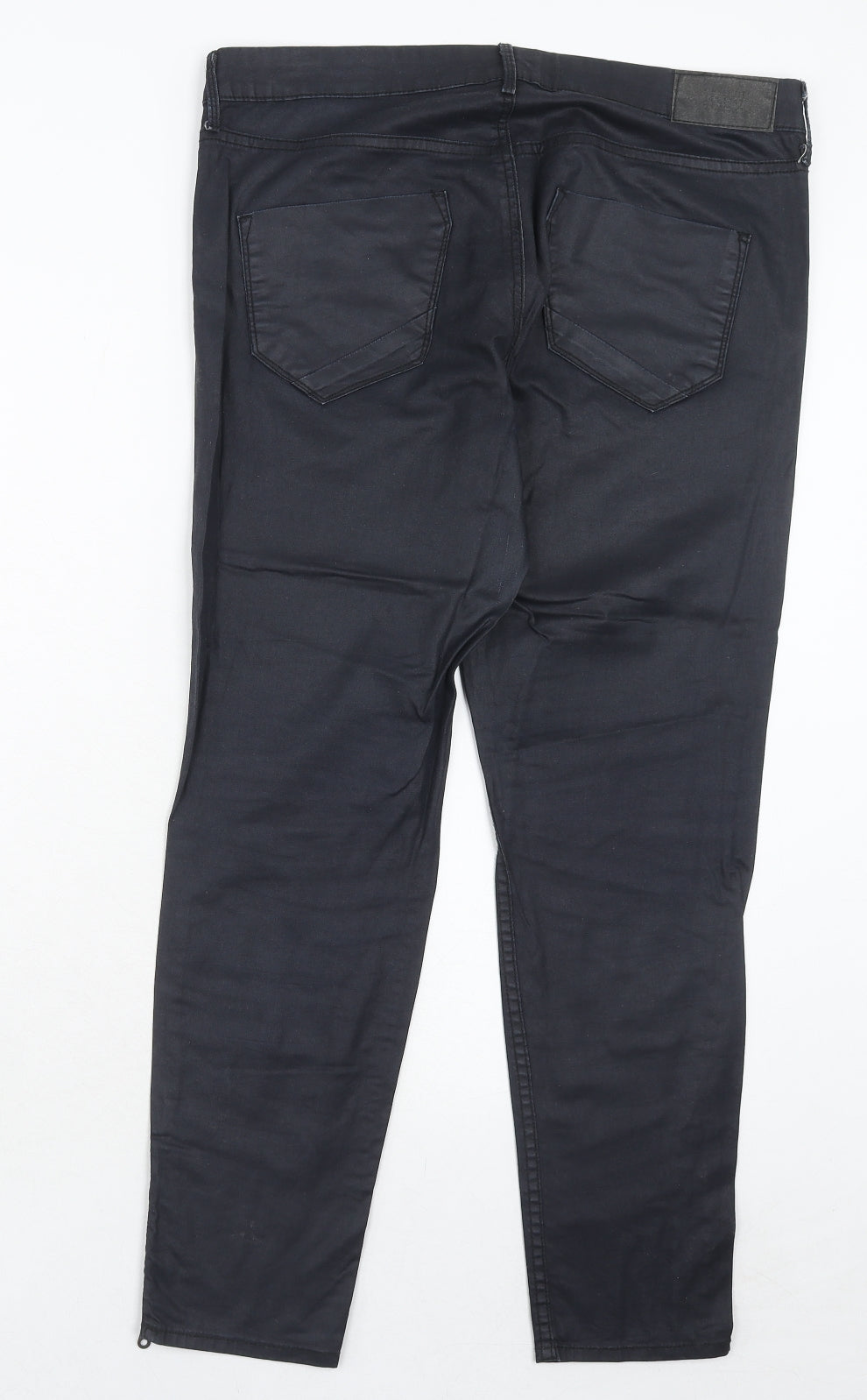 H&M Womens Black Cotton Trousers Size 12 Regular Zip - Coated