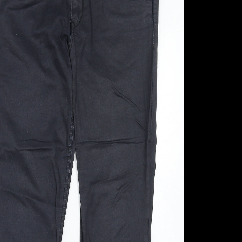 H&M Womens Black Cotton Trousers Size 12 Regular Zip - Coated