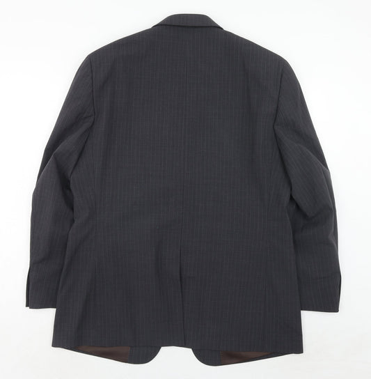 Greenwoods Mens Grey Striped Polyester Jacket Suit Jacket Size 44 Regular