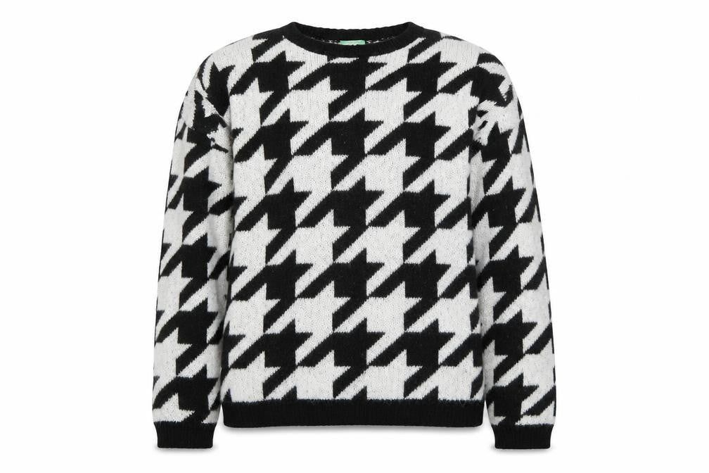 United Colors of Benetton Girls White Round Neck Geometric Acrylic Pullover Jumper Size 13-14 Years Pullover